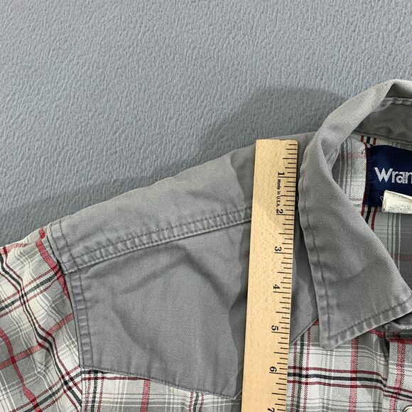 Wrangler Mens Western Shirt Large Gray‎ Pearl Snap Canvas Plaid - Picture 12 of 15